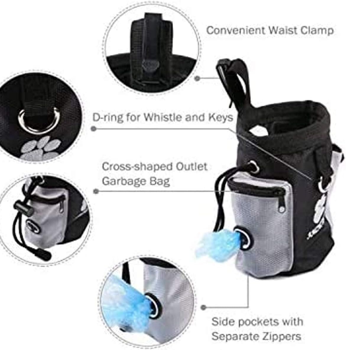 Dog Treat Pouch Bag Training Pouch Reward Pouch Bait Bag Dog Treat Carrier Holder with Clip Waist Belt Magnetic Opening Pet Snack Bags Carries Dog Little Toy Sachet with Poop Waste Bag Dispenser - Black image number 3