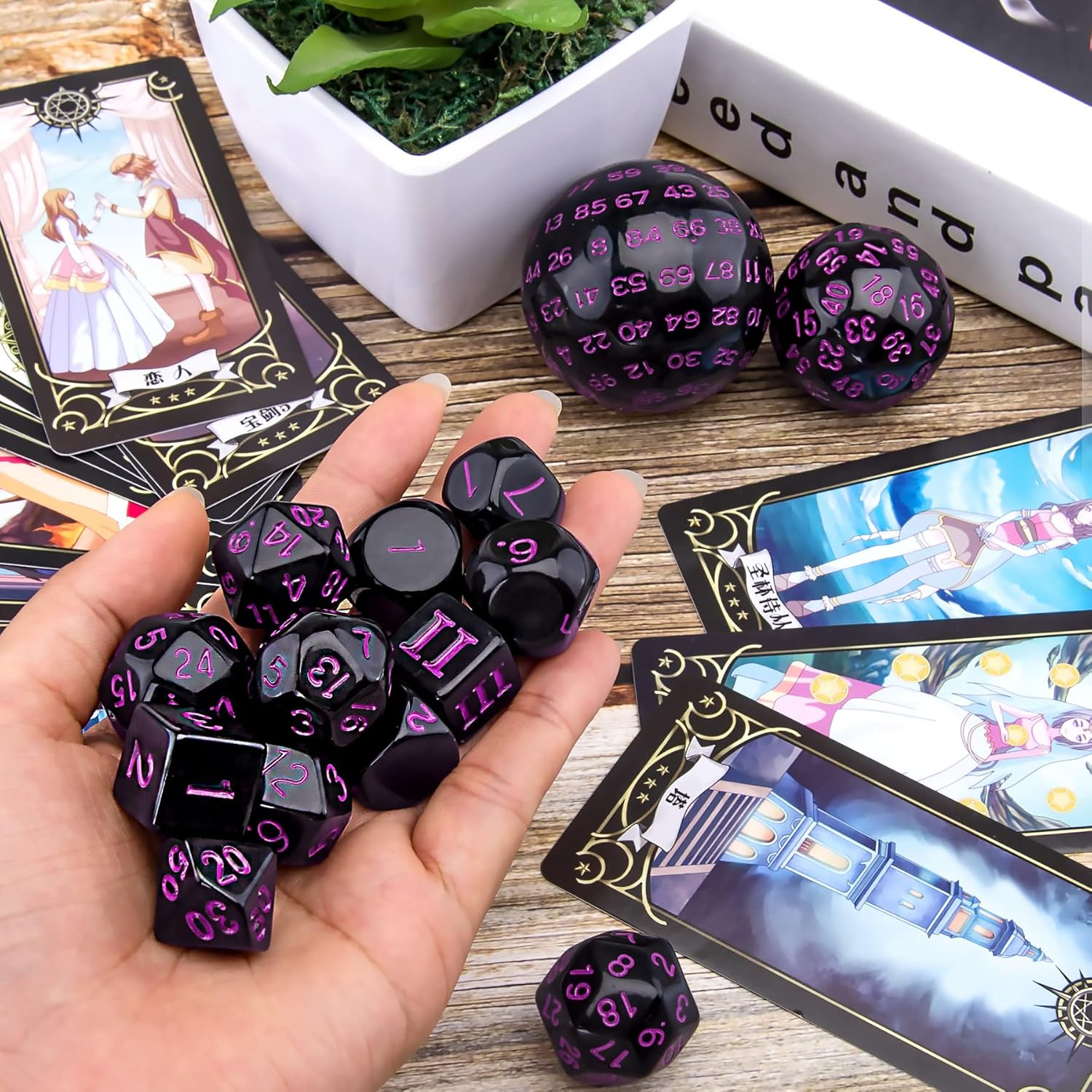 AUSTOR 15 Pieces Complete Polyhedral Dice Set D3-D100 Game Dice Set with a Leather Drawstring Storage Bag for Role Playing Table Games(Black & Purple) image number 3