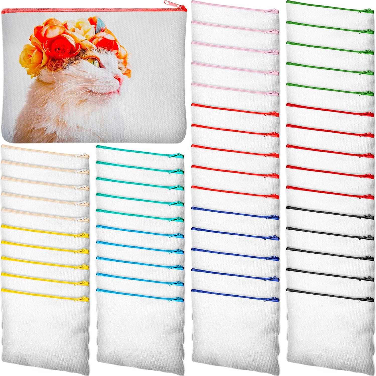 Frienda 50 Pcs Sublimation Blank Canvas Makeup Bags Bulk DIY Heat Transfer Canvas Pen Case Pencil Cosmetic Makeup Bags Clear Sublimation Blank Pouch with Zipper (3 Sizes,White) image number 7