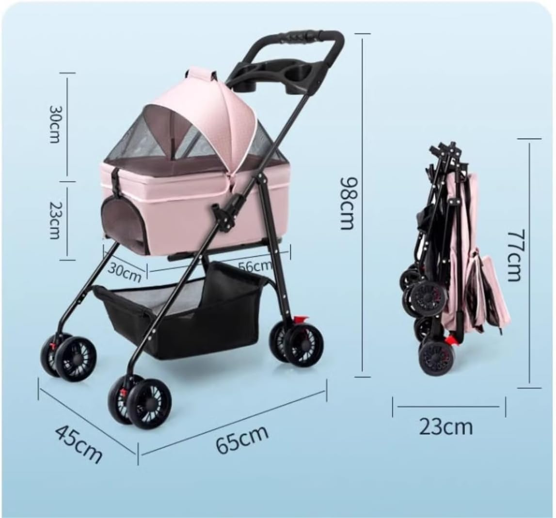 Pet Stroller Dog Stroller Cat Stroller 4 Wheels Dog Stroller Foldable Pet Cat Dog Strollers with Removable Carrier and Storage Basket for Small Medium Dogs Dog Pram Dog Cat(Color:Black)