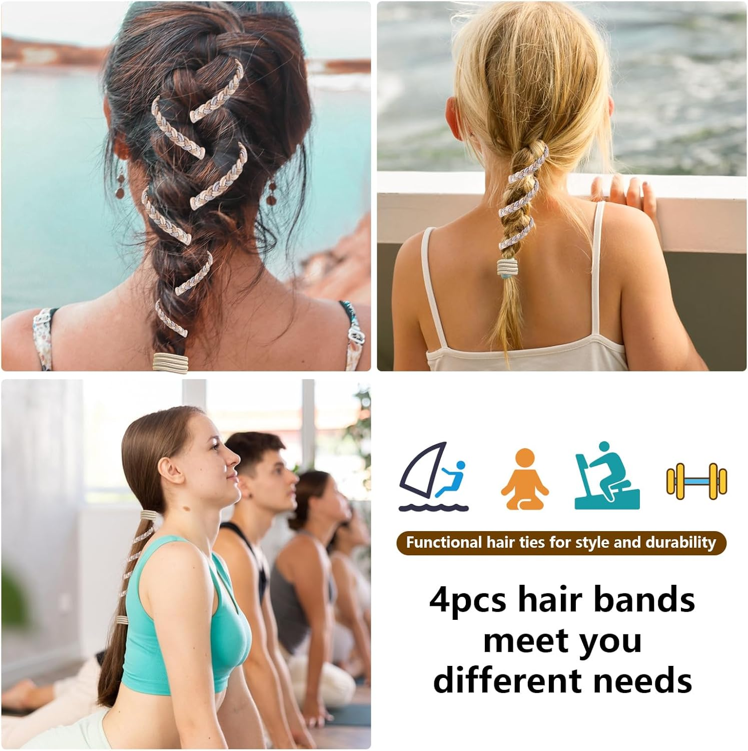 4 Pcs 25" Spiral Braided Hair Ties for Sports,No Damage,Riptie Hair Bands for Gym, Yoga,Beach Activities,Non-Slip Elastic Ponytail Holders for Women Girls,(Mix Color) (41) image number 6