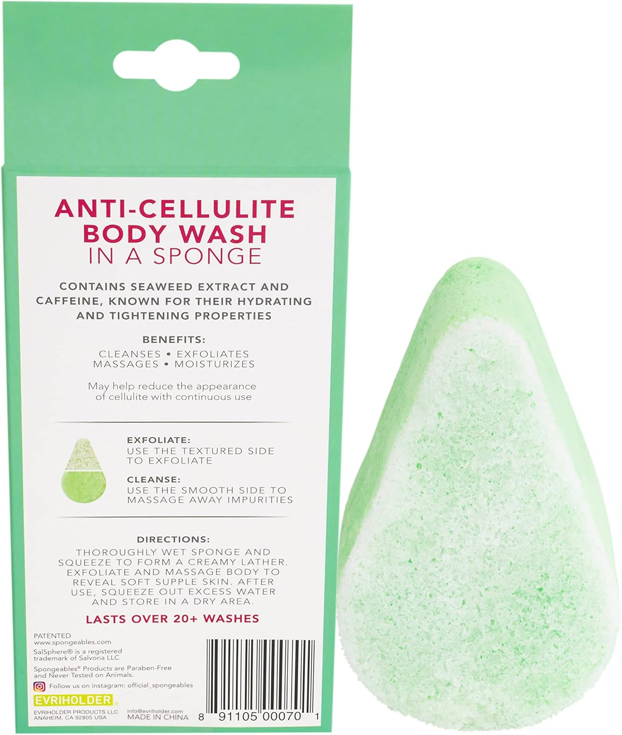Spongeables anti Cellulite Body Wash in a 20+ Wash Sponge, Fresh Aloe, 1 Count image number 6