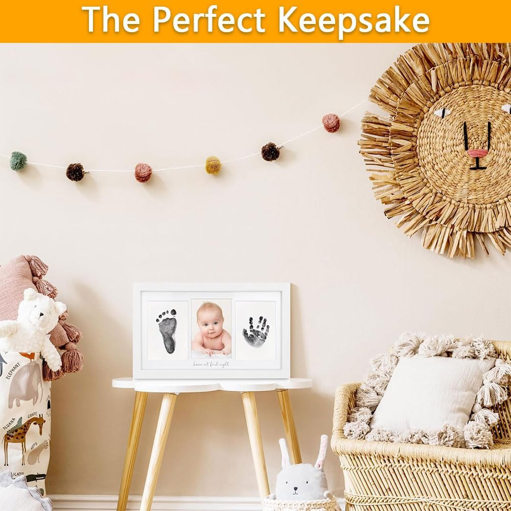 Baby Hand and Footprint Kit &ndash; Clean Touch No-Mess Ink Pad with Personalized Keepsake Frame for Newborn Boys & Girls &ndash; Nursery Decoration (White) image number 5