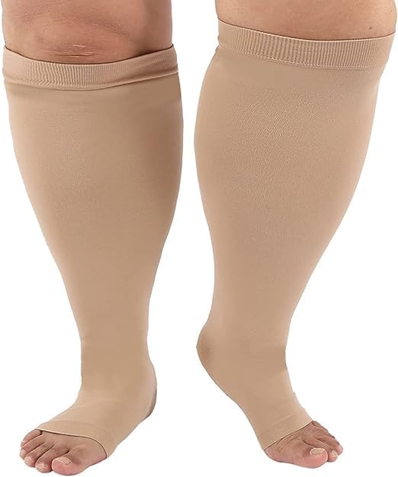 Toeless plus Size Compression Socks Wide Calf Unisex Open Toe Soft Comfy Support Recovery Knee High Socks image number 3
