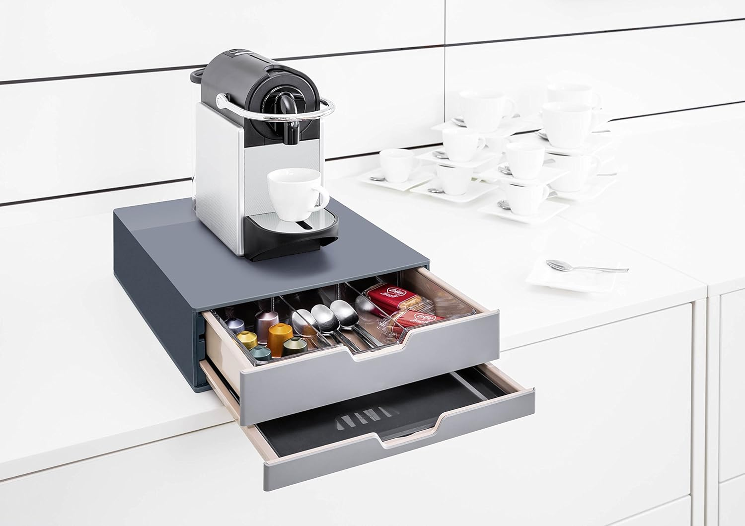 Durable Coffee Point Storage Box | 2 Drawer Set with Draw Insert | Ideal for Coffee Pod Capsuals and Tea Bags | Charcoal/Anthracite Grey image number 2