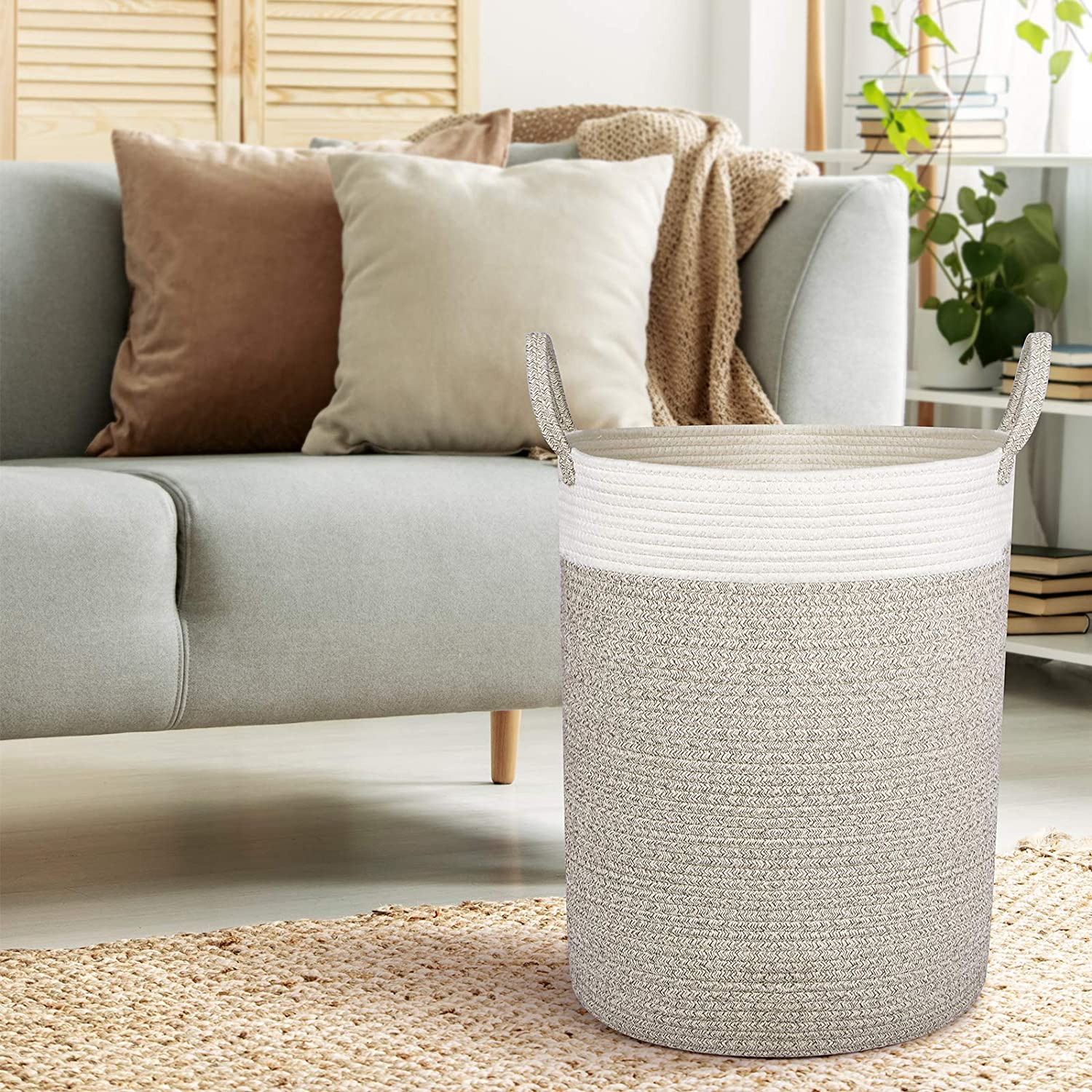 Xcellent Global Cotton Woven Storage Basket, Large Rope Nursery Hamper Bin and Organizer with Handles for Blankets, Toys, Towels and Laundry D40 X H55Cm image number 5