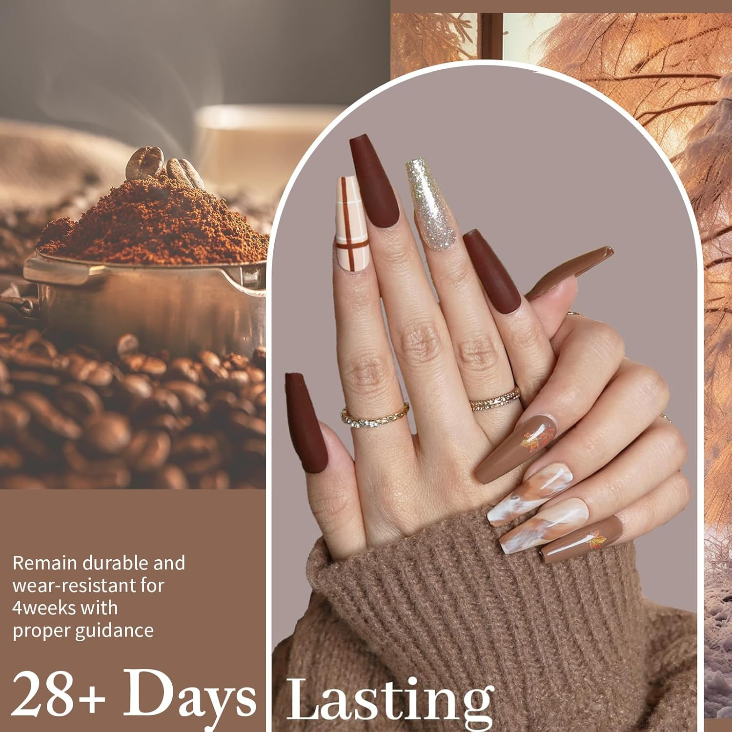 Honey Joy Dip Powder Nail Kit Starter, 4 Colors Fall Dip Powder Colors Nail Kit with Base Top Coat for Nail Art Manicure Salon DIY, Dip-7Pcs-No.18 image number 2