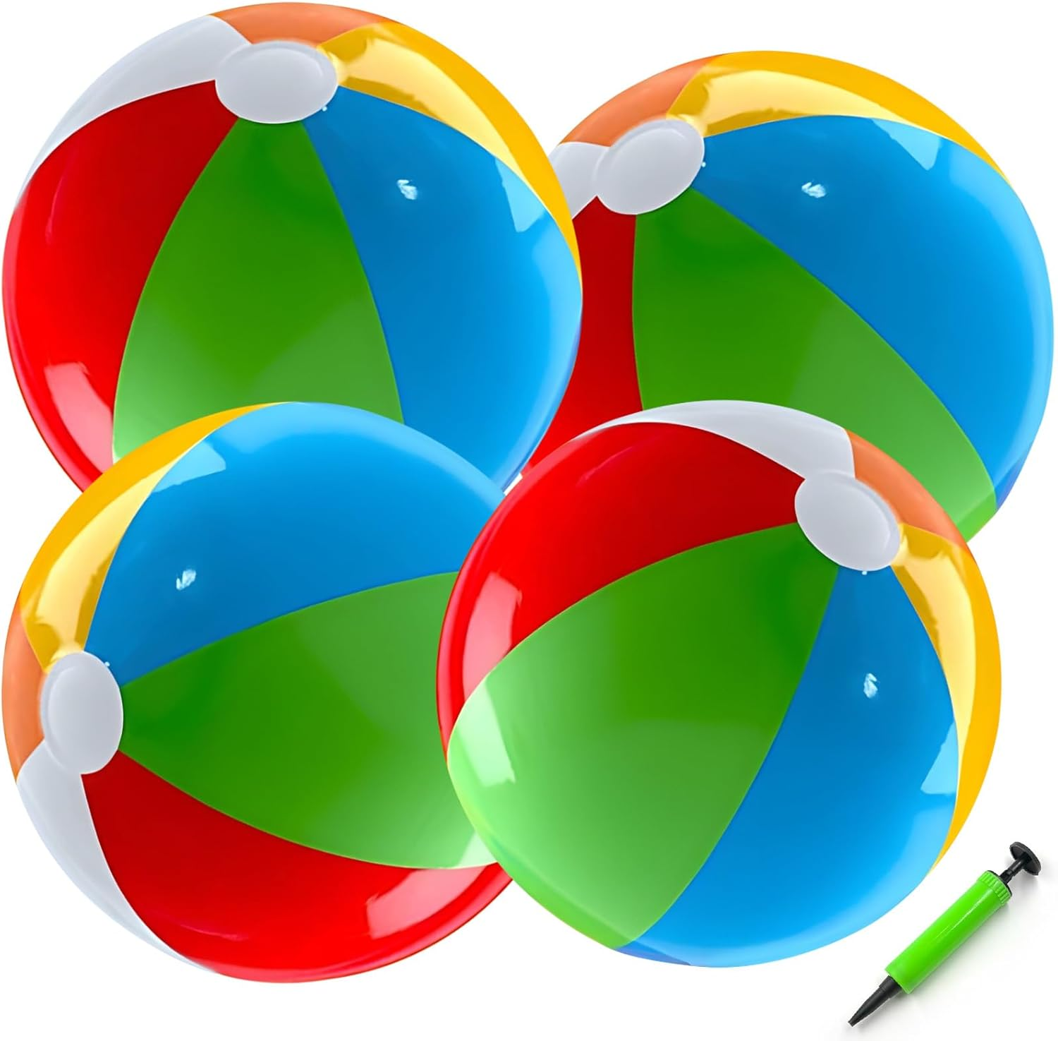 ZCOINS 4 Pack 24'' Large Inflatable Rainbow Beach Balls Bulk with Pump, PVC Blow up Beach Ball Swimming Pool Toys, Summer Pool Beach Balls Party Supplies Favors for Outdoor Activity Water Game image number 4