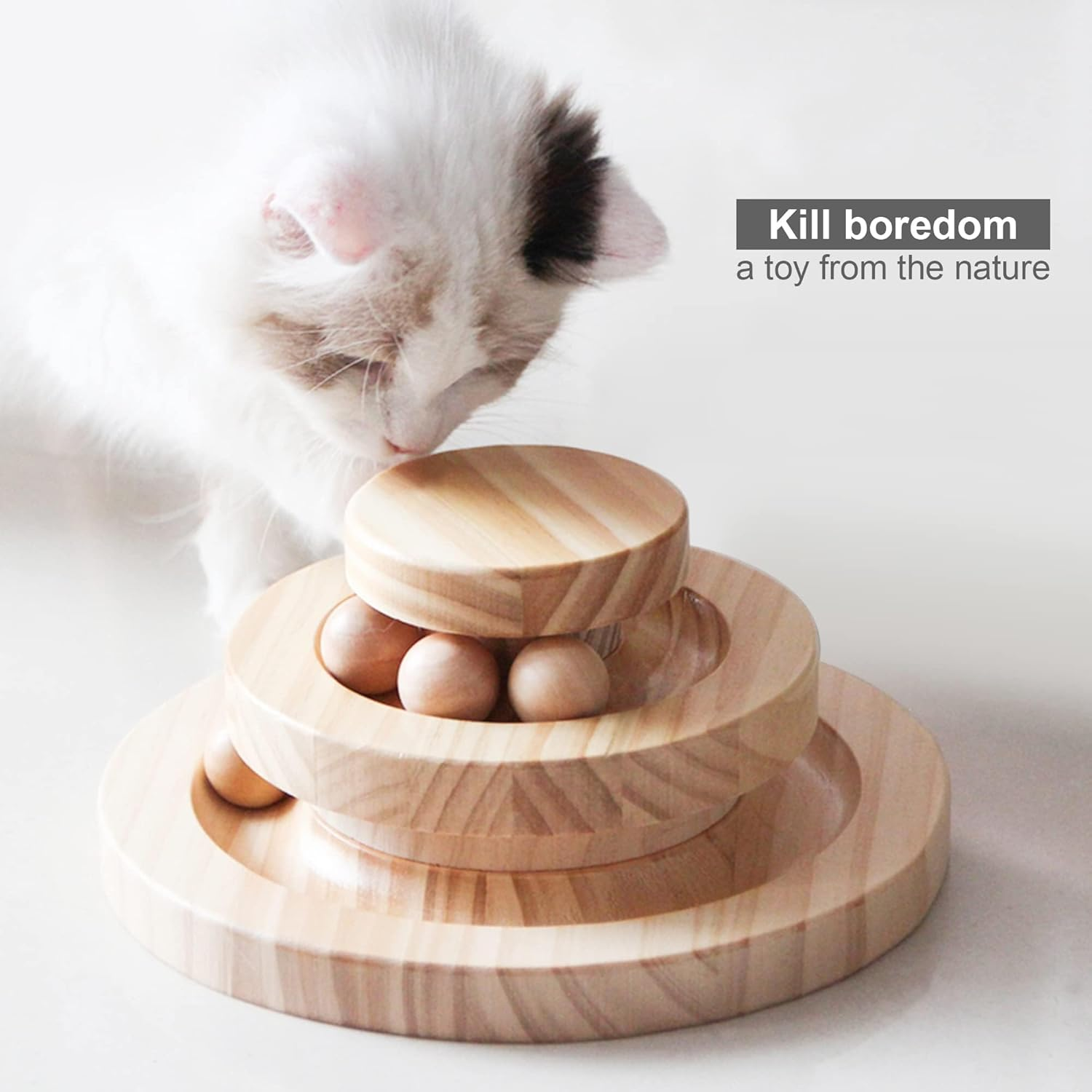 Wooden Cat Ball Track. This Interactive Cat Toy Will Help Your Cat Exercise and Relieve Stress and Boredom