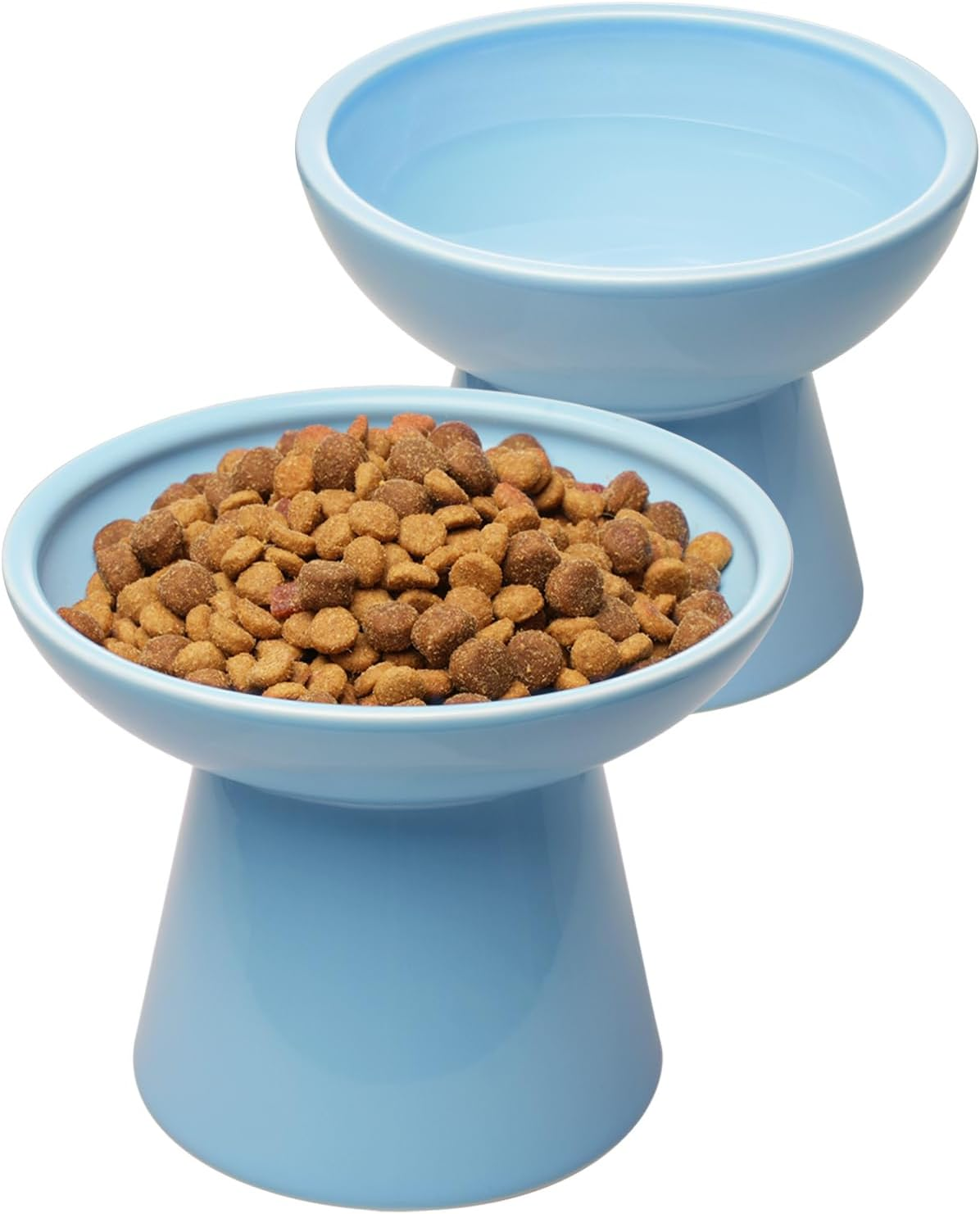 CEEFU 2 Extra Wide Elevated Cat Food Bowl, Ceramic Cat Bowls for Food and Water, Wide Shallow Cat Food Dish, Whisker Fatigue, Lead & Cadmium Free, Great Height for Cat, Sage Green