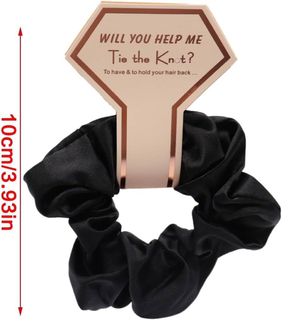 MIVES Bridesmaid Scrunchie, 5Pcs Satin, Black image number 6