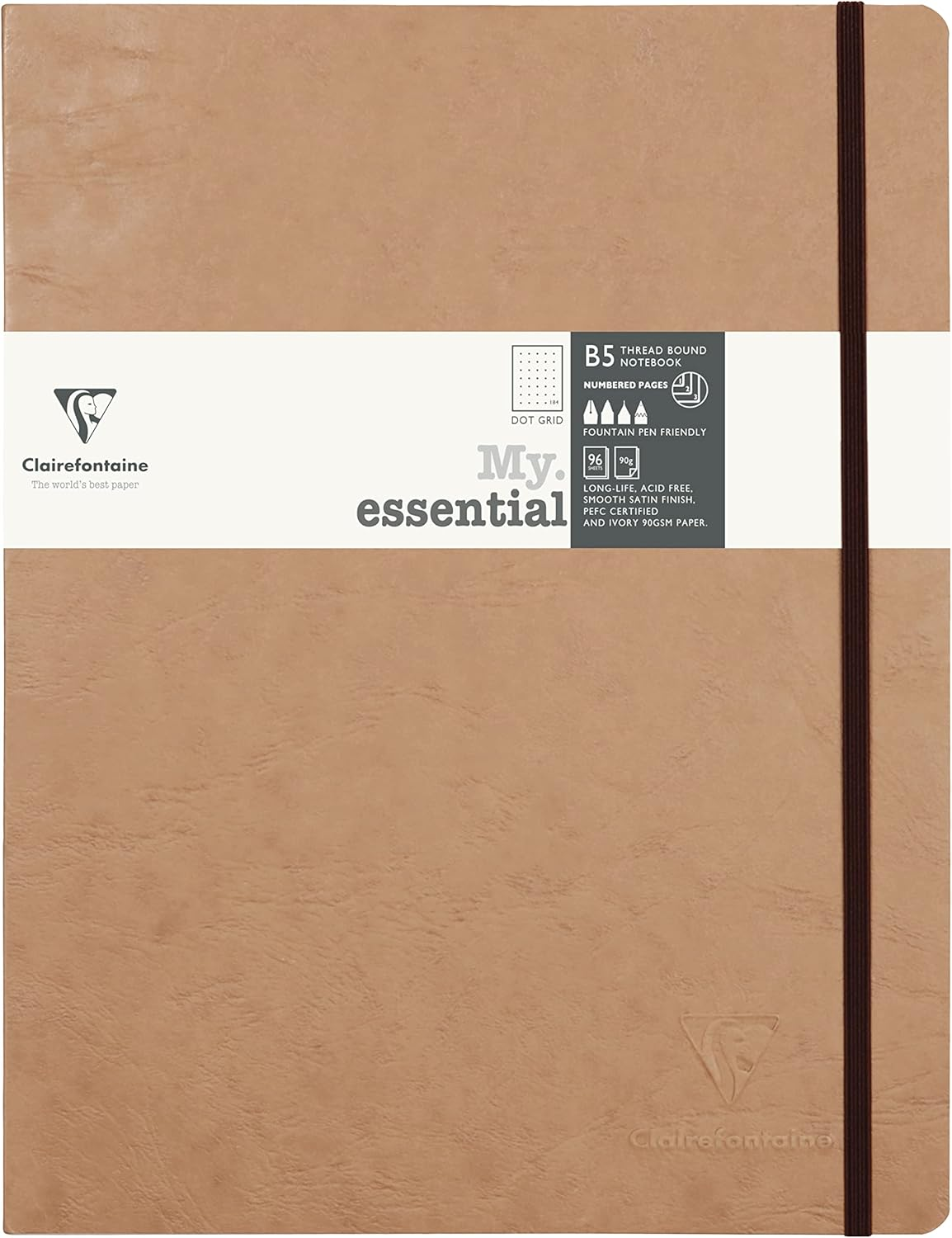 Clairefontaine 794461C - My.Essential Age Bag Notebook, Format B5 (19 X 25 Cm), with Thread Binding, 96 Sheets, Numbered, Lined, Paper Ivory 90 G, Black, Pack of 1