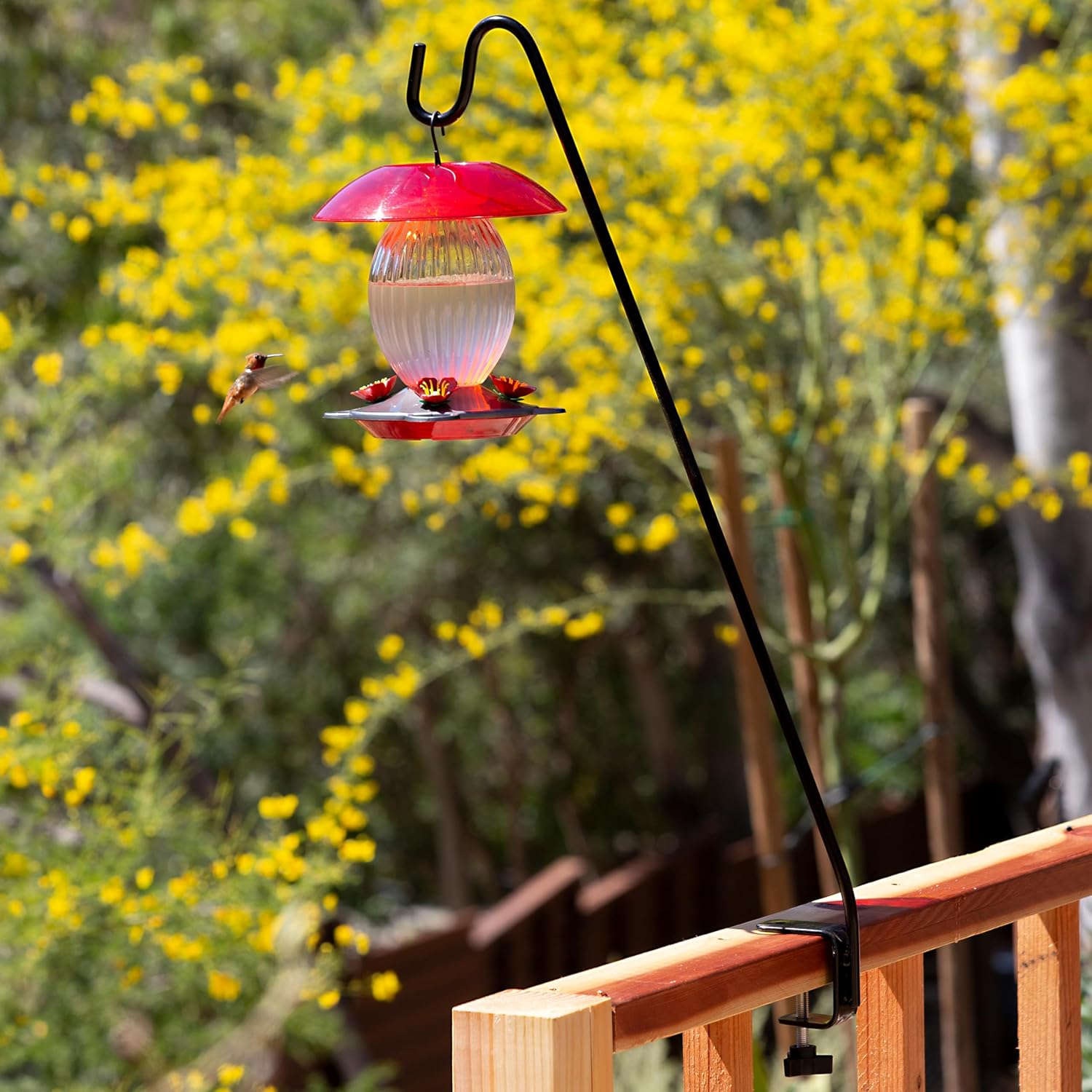 More Birds 33-Inch Clamp-On Deck Hook, Steel, Bird Feeders, Plants, and Windchimes, Black