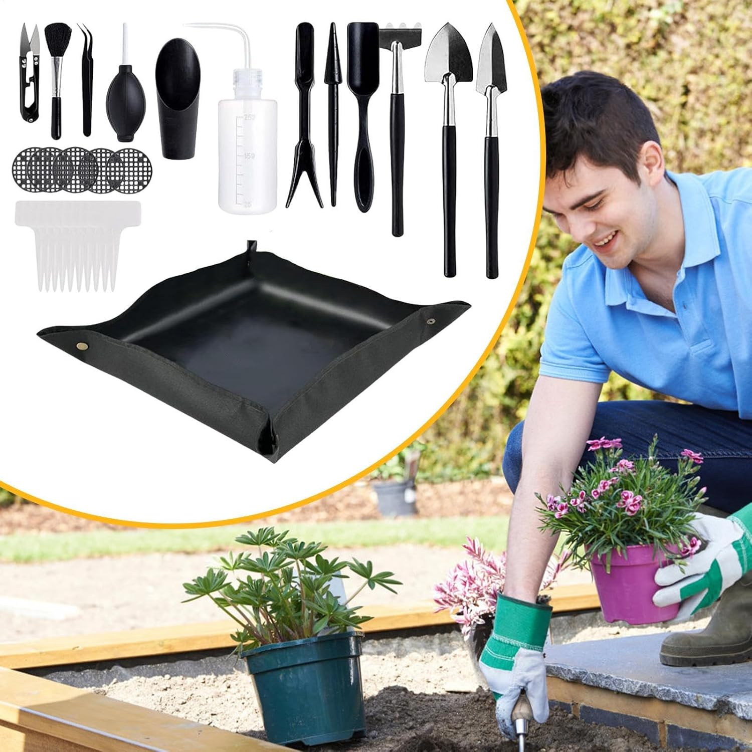 Repotting Kit,Garden Tool Set | Plant Care Kit with Repotting Mat for Potting Cactus Houseplant, Garden Flower Transplanting Supplies image number 5