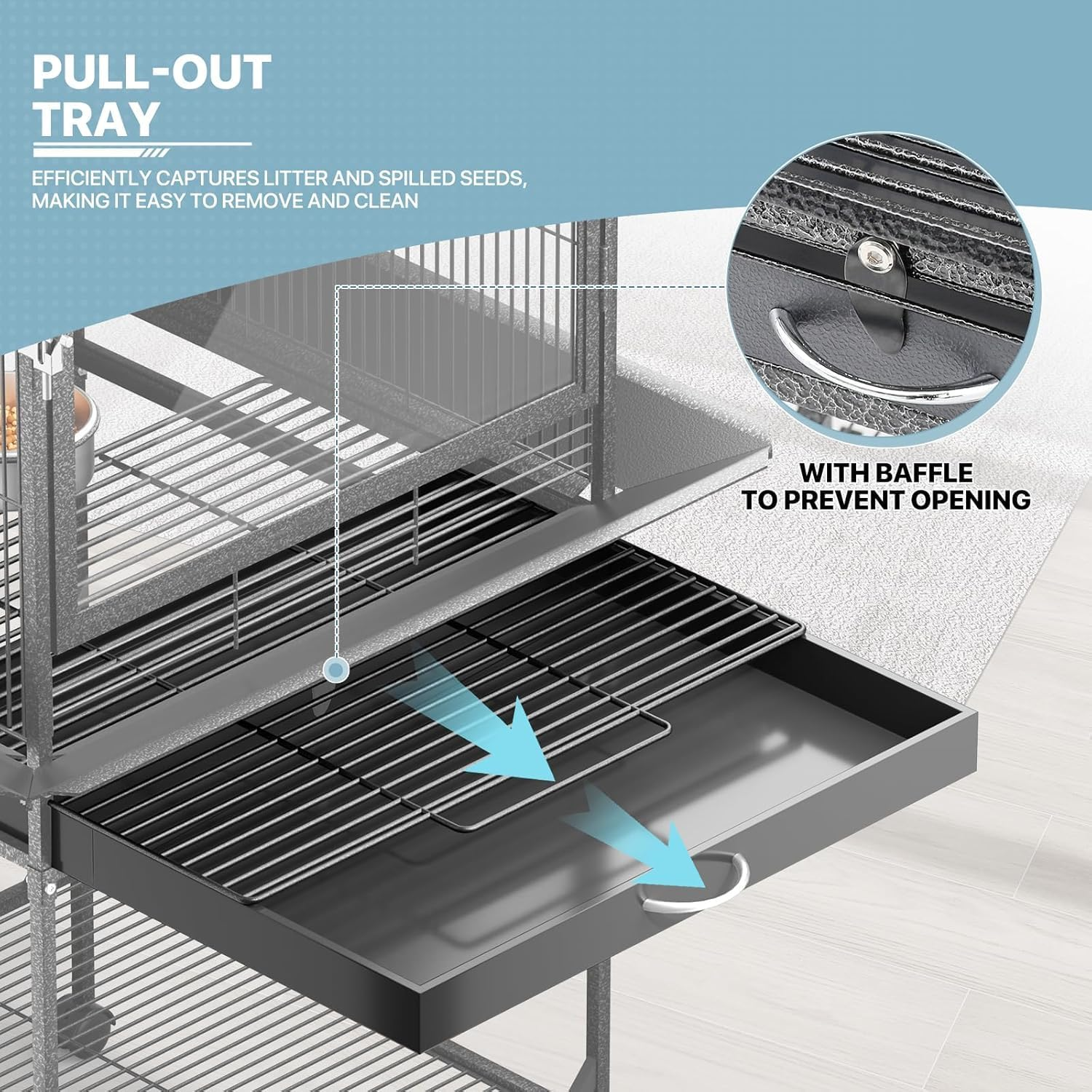Bird Cage 46 X 46 X 136Cm Large Guinea Pig Pet Birds Parrot Ferret Cages Aviary Budgie Finch Canary Stand Toys,Black 2 Perch with Wheels W/Brake + Slide-Out Removable Tray image number 1