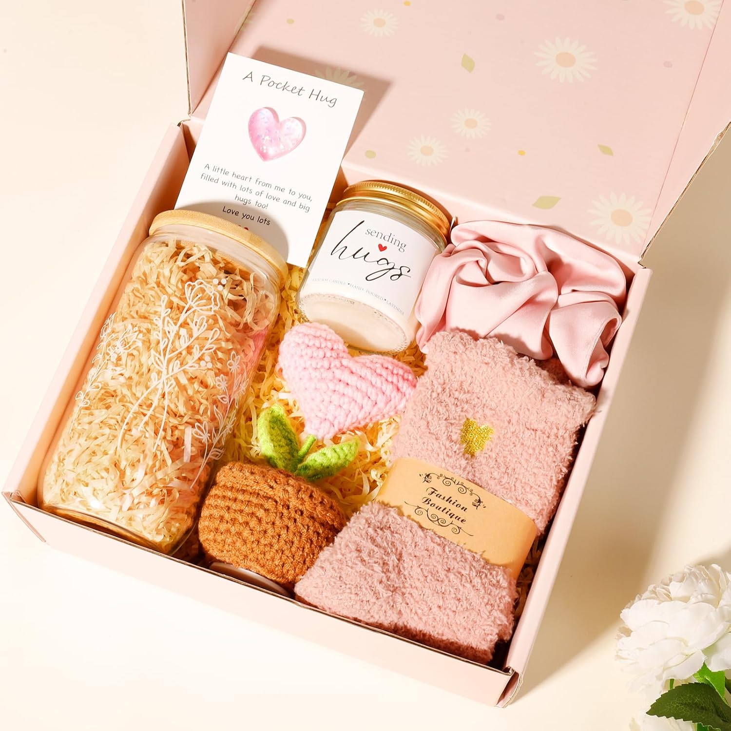 Birthday Gifts Basket for Women, Unique Self Care Package Relaxation Spa Bath Set for Girls,Get Well Soon Box for Her, Christmas Mother'S Day Thinking of You Gift Ideas for Mom, Friends,Sister, Wife (White-Pink) - Orange image number 4