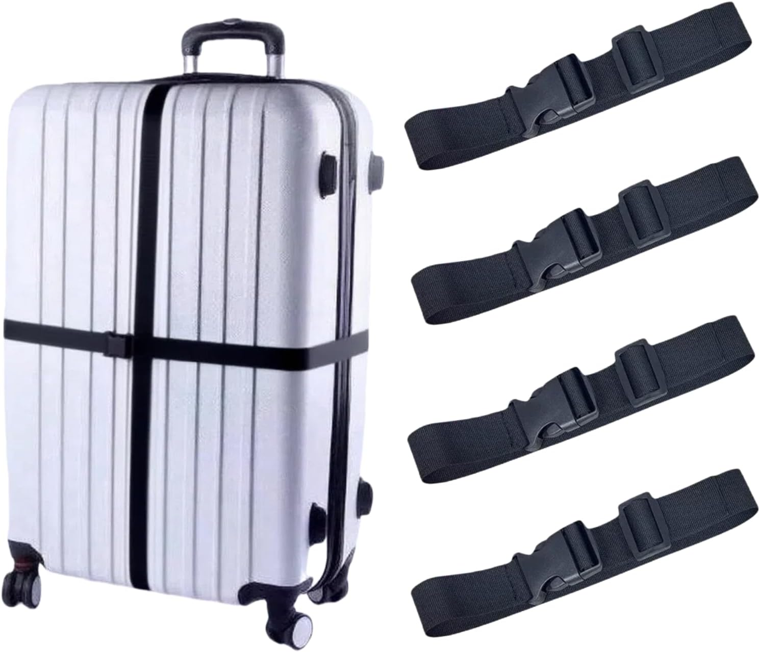4 Pieces Adjustable Black Elastic Suitcase Strap, Travel Machines for Easy Storage and Transport, High-Performance Elastic Luggage Strap (2 X 50-200 Cm) image number 4