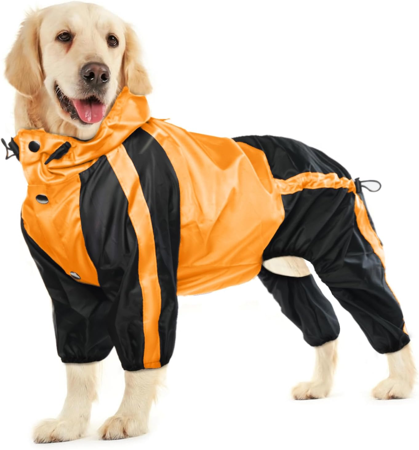 OUOBOB Dog Raincoat, Waterproof Dog Rain Coats for Large Dogs, Lightweight Rain Jacket, Adjustable 4 Legs Pet Poncho with Hood, Snow-Proof Dog Vest Rainwear, Rain Clothes Apparel with Leash Hole