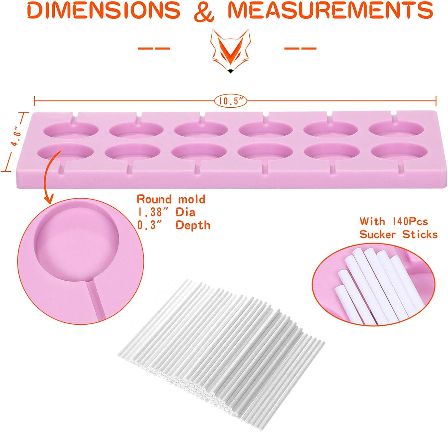 V-Fox 2X12-Capacity round Chocolate Hard Candy Silicone Lollipop Molds with 140 Count Lollypop Sucker Sticks for Halloween Christmas Parties image number 5