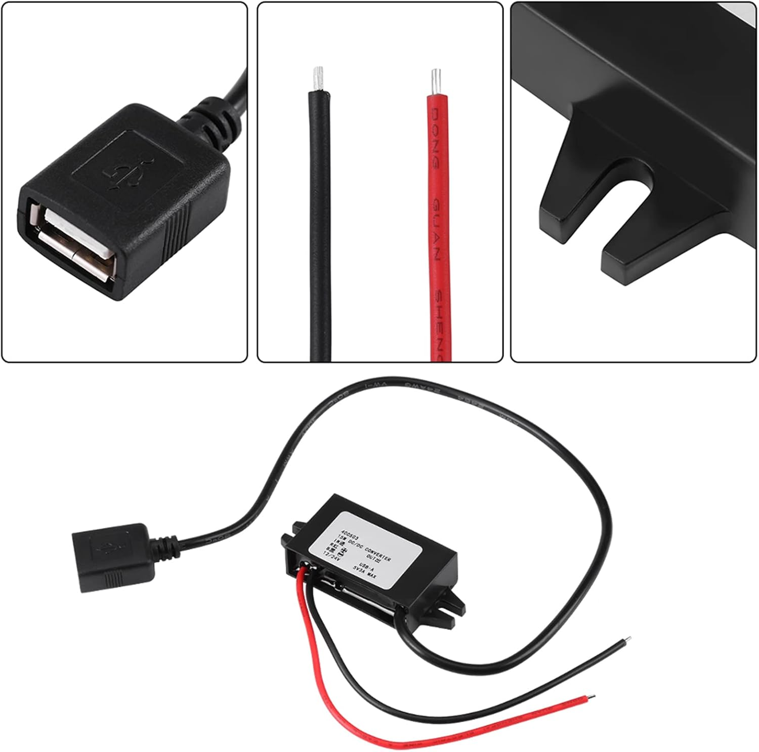 DC-DC Converter, 12V/24V to USB 5V 3A Power Adapter, 95% Efficiency, Waterproof Silicone Design for Car Audio, LED Screen, Solar Energy Generation image number 1