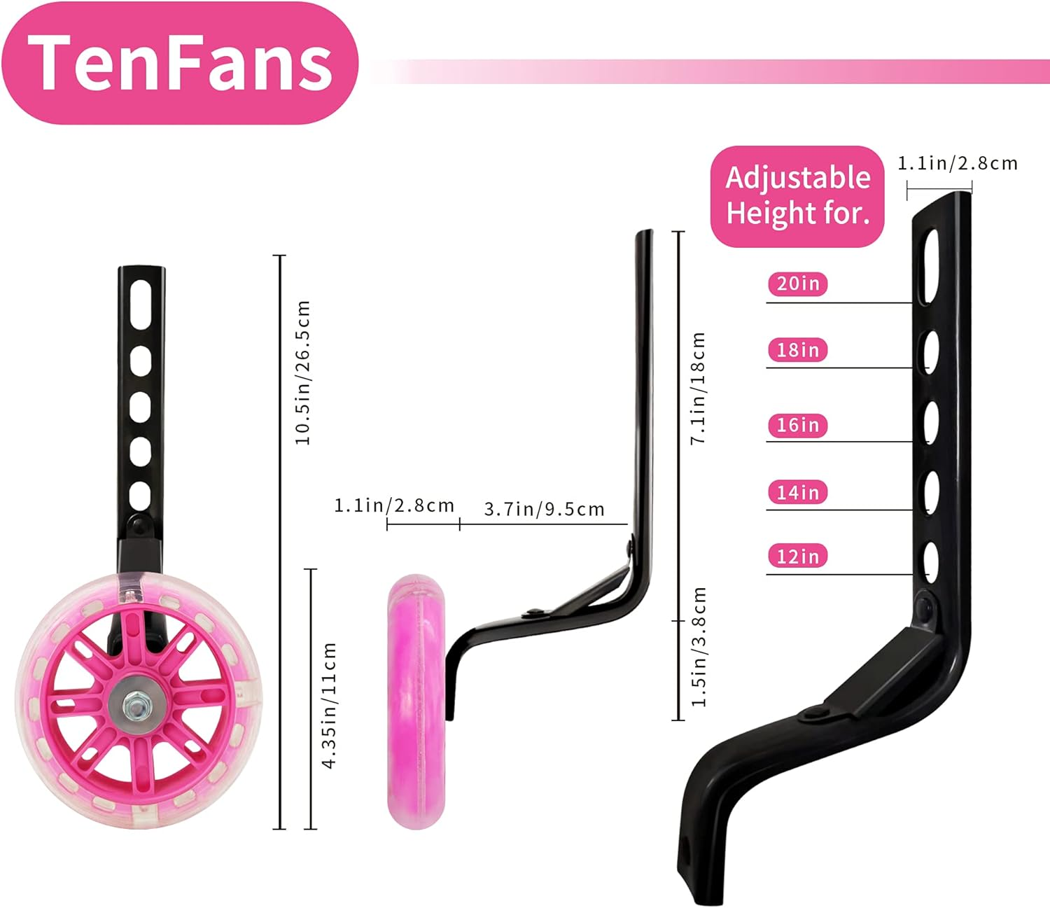 Kids Bike Stabilisers for Childs Bike Support Bike Wheels 12 14 16 18 20 Inch, Bicycle Training Wheels Mute Flash Wheels with Adjustable Bicycle Stabiliser Mounted Kit - Pink image number 2