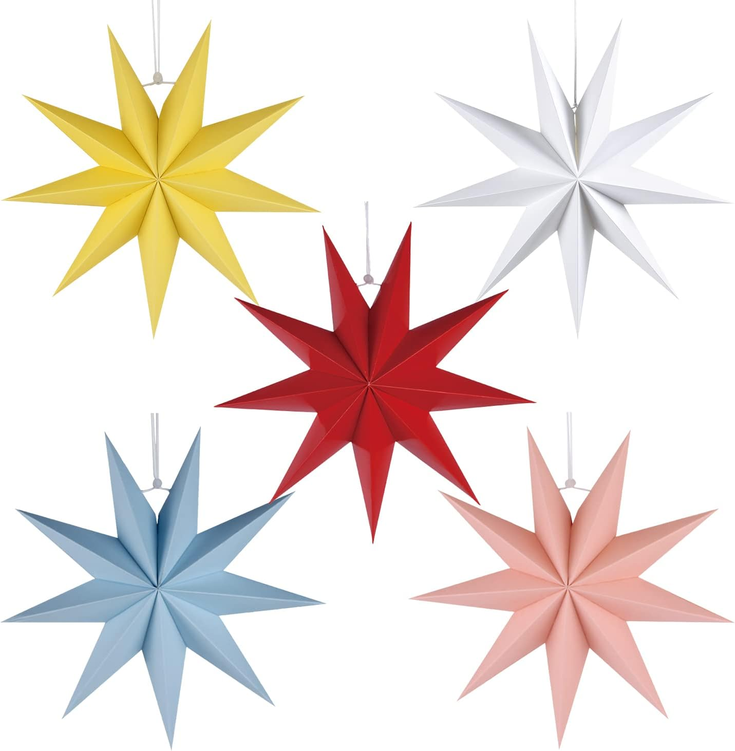 5Pack Paper Star Lantern Hanging Christmas Xmas Day Decoration for Wedding Birthday Party Home Decor (Multi-Colored)