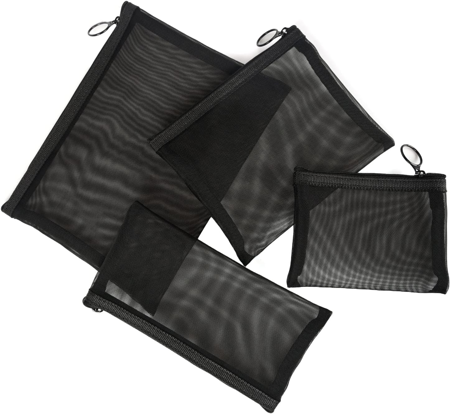 Patu Zipper Mesh Bags, Pack of 4 (S/M/L & Pencil Pouch), Beauty Makeup Cosmetic Accessories Organizer, Travel Toiletry Kit Set Storage Case, Black image number 6