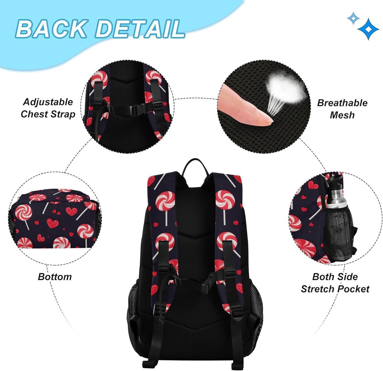 Lollipop Vintage Valentine'S Day Red Black Boys Backpacks with Lunchbox Bookbags with Lunchbox for Boys Boy School Backpack with Lunch Box 10-12, Lollipop Vintage Valentine'S Day Red Black, 1 image number 3