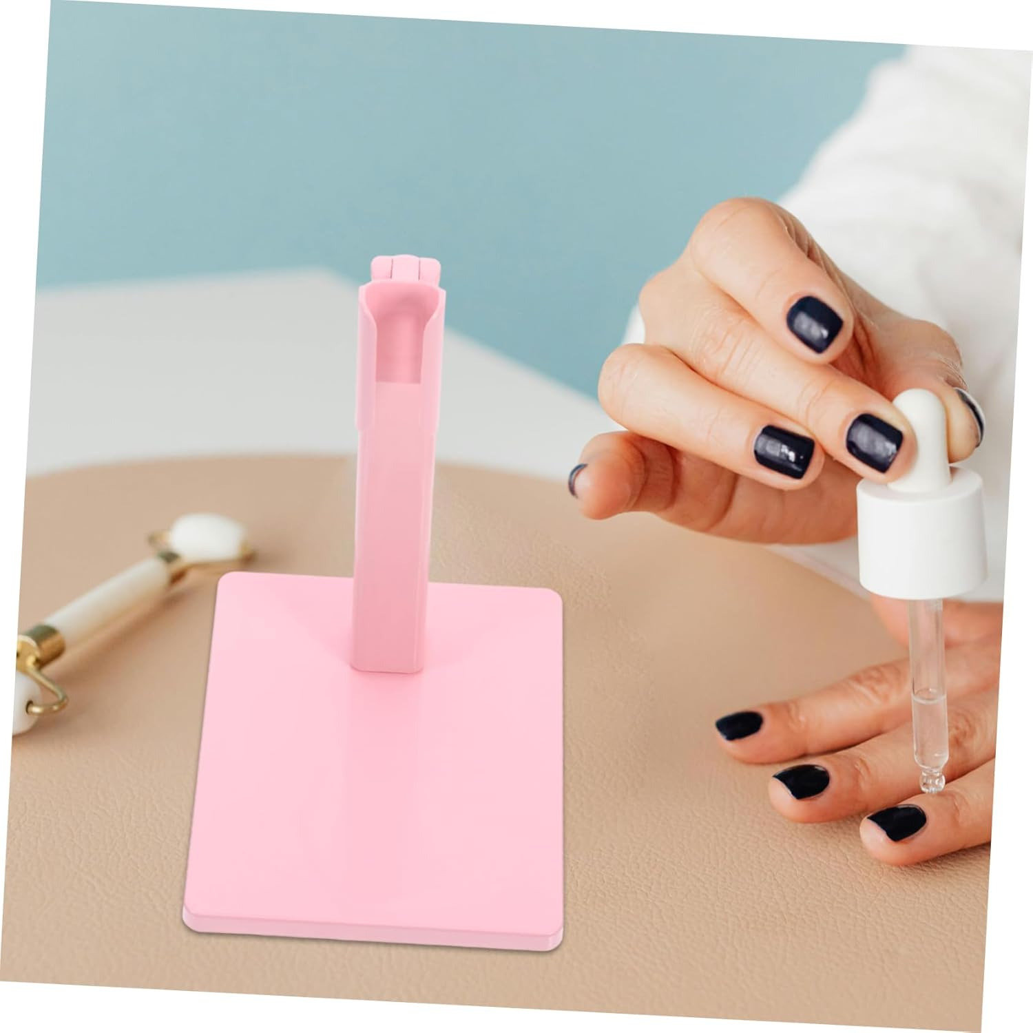 EXQUIMEUBLE 360-Degree Rotating Nail Art Lamp Stand Portable Usb Manicure Drying Rack for Nails Pink Color for Home and Salon Use image number 5