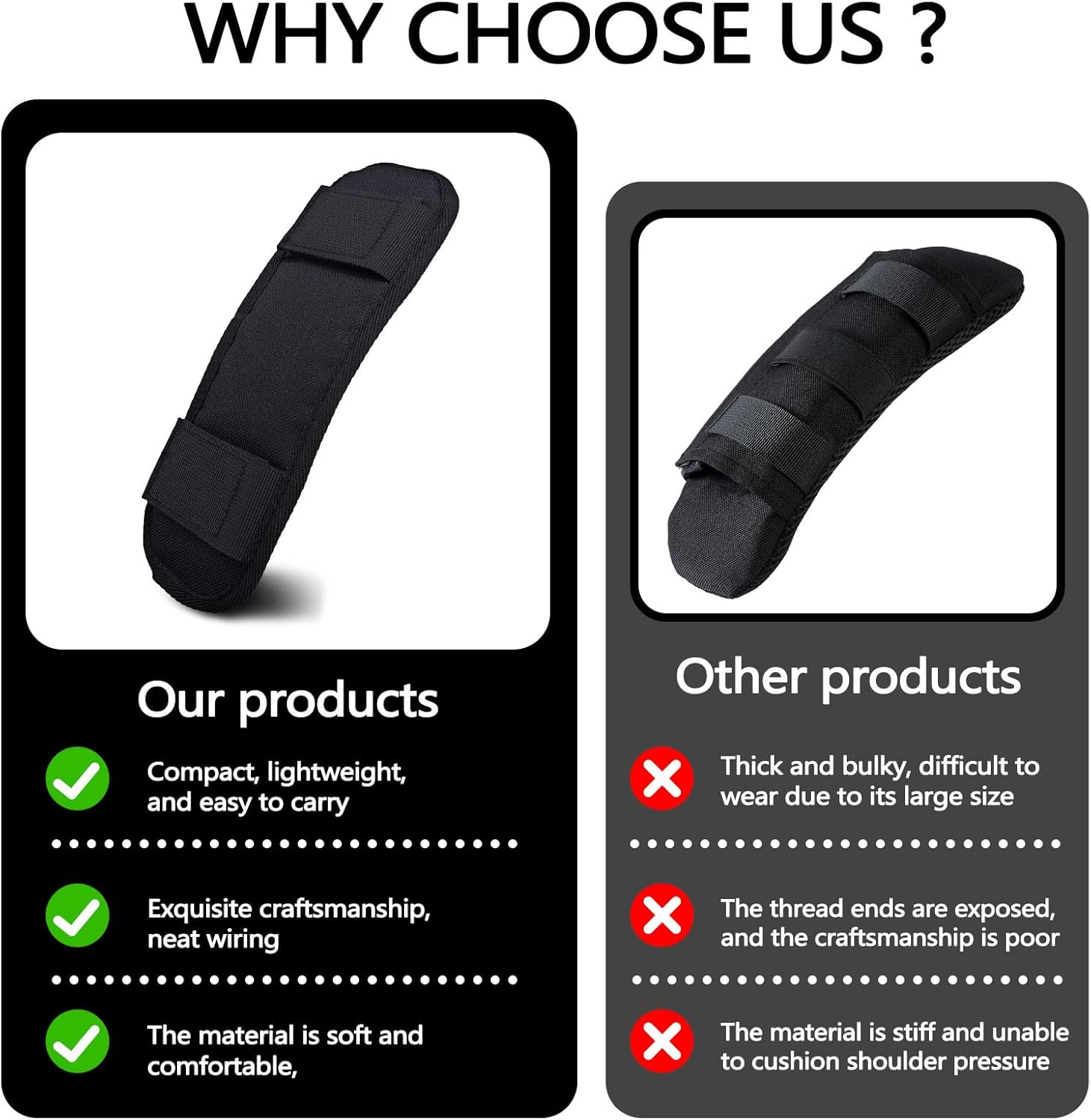 Huakaile 3 Packs Black Shoulder Strap Pad, Soft Bag Strap Cushion with Hook and Loop, Removable Backpack Strap Pads Replacement for Purse Guitar Crossbody Luggage Duffle image number 6