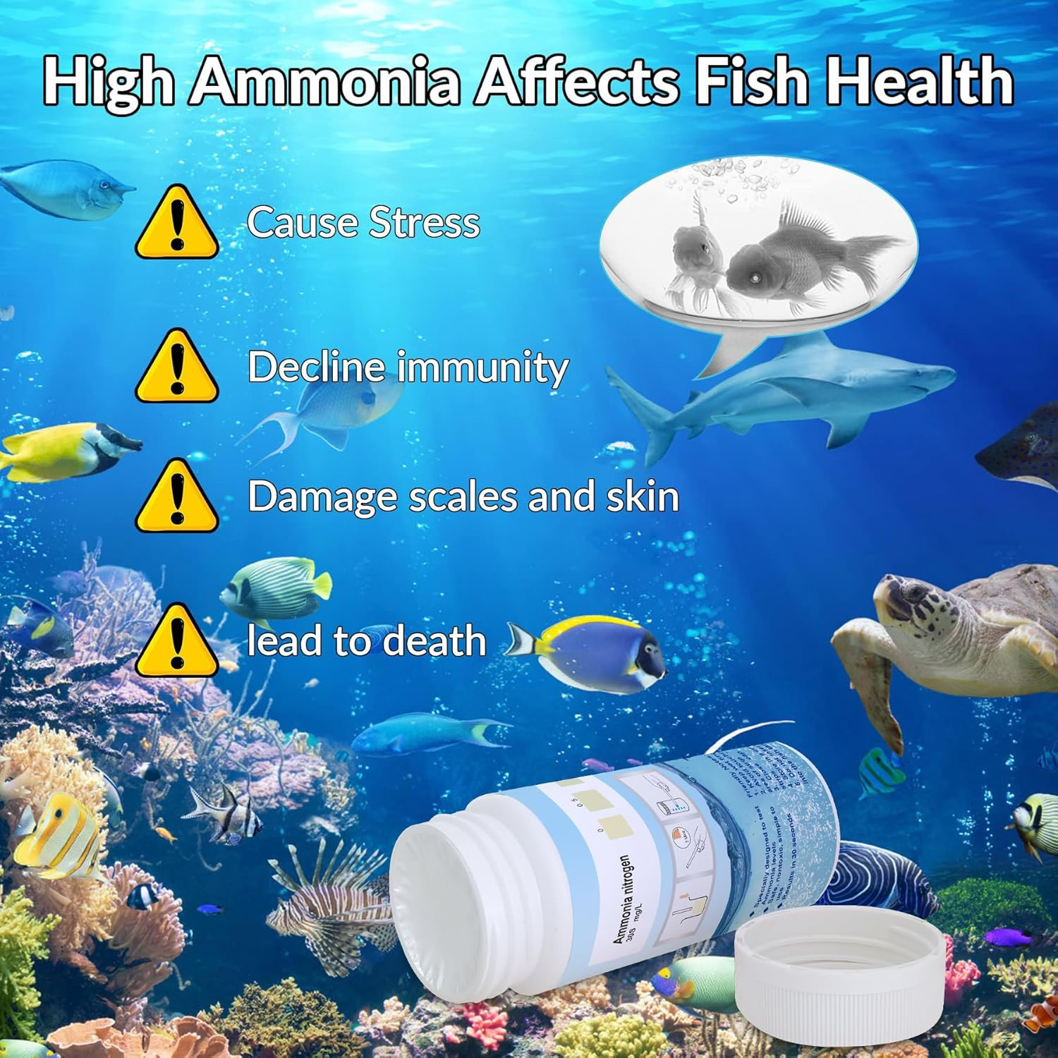 Ammonia Test Strips for Fish Tank, 50 Count Aquarium Test Strips for Saltwater & Freshwater Aquariums & Ponds, Ammonia Test Kit image number 4
