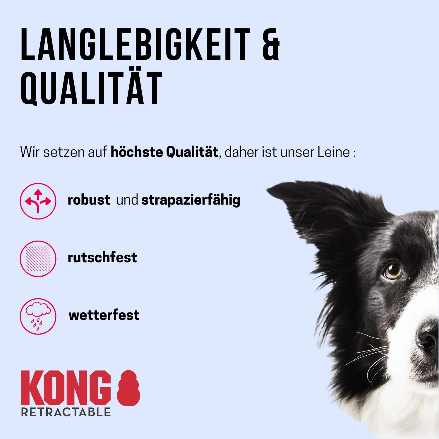 KONG Retractable Dog Lead in 5 M Length, for Large Dogs up to 50 Kg, Size L, High-Quality Roller Lead in Black with Break & Lock System, Lightweight and Compact Lead image number 2