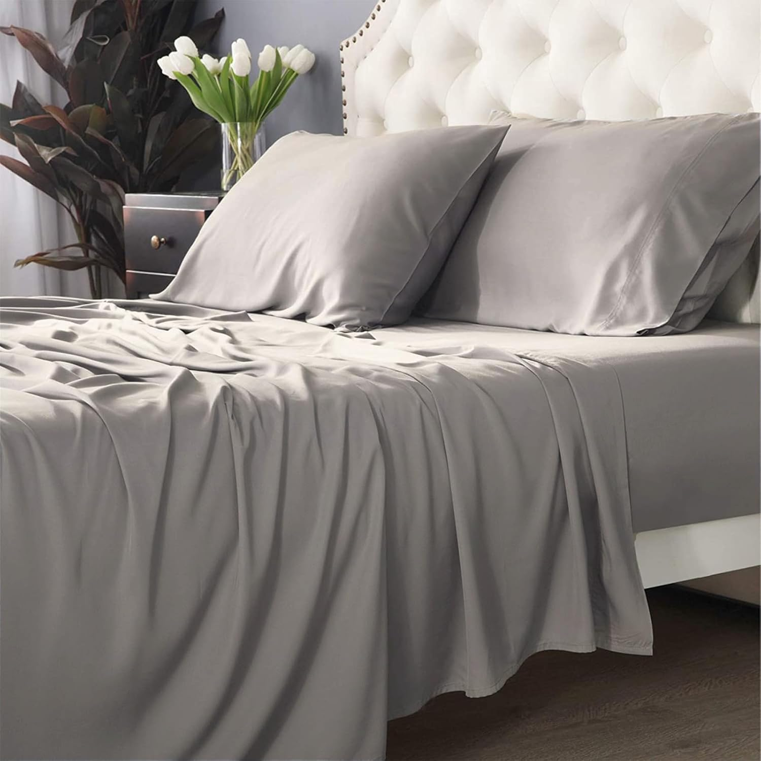 Park Avenue 500 Thread Count Natural Bamboo Cotton Bed Sheet Set, Split King, Pewter image number 4