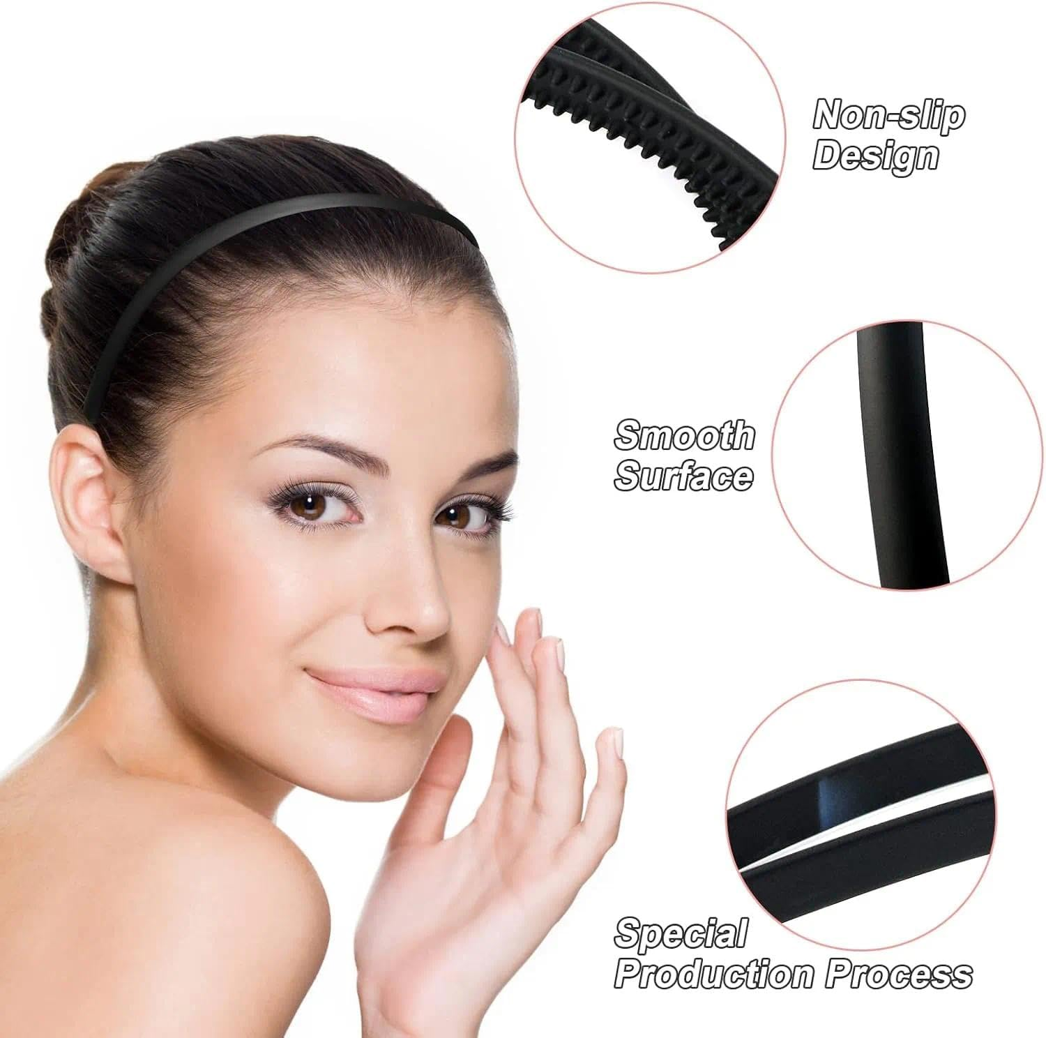 6 Pack Plastic Hair Band Headband, Black Non-Slip Skinny Hairband for Men and Women, Durable Elastic Hair Hoop with Inner Teeth for Daily Wear by Unron image number 1