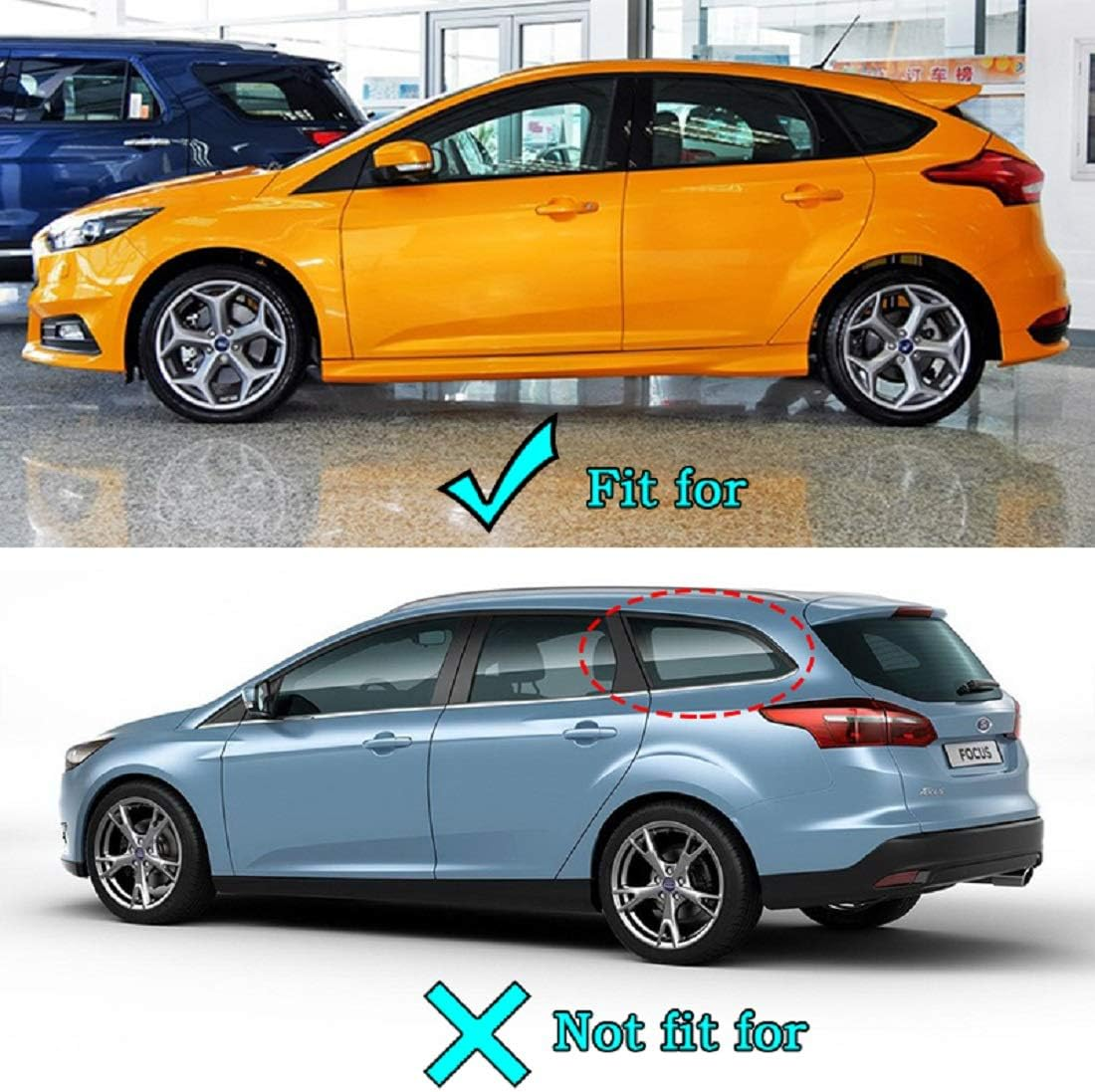 Ruihe Fit for Ford Focus ST RS MK3 Hatchback 2PC 2012 2013 2014 2015 2016 2017 2018 Shiny Black Window Side Louvers Vent