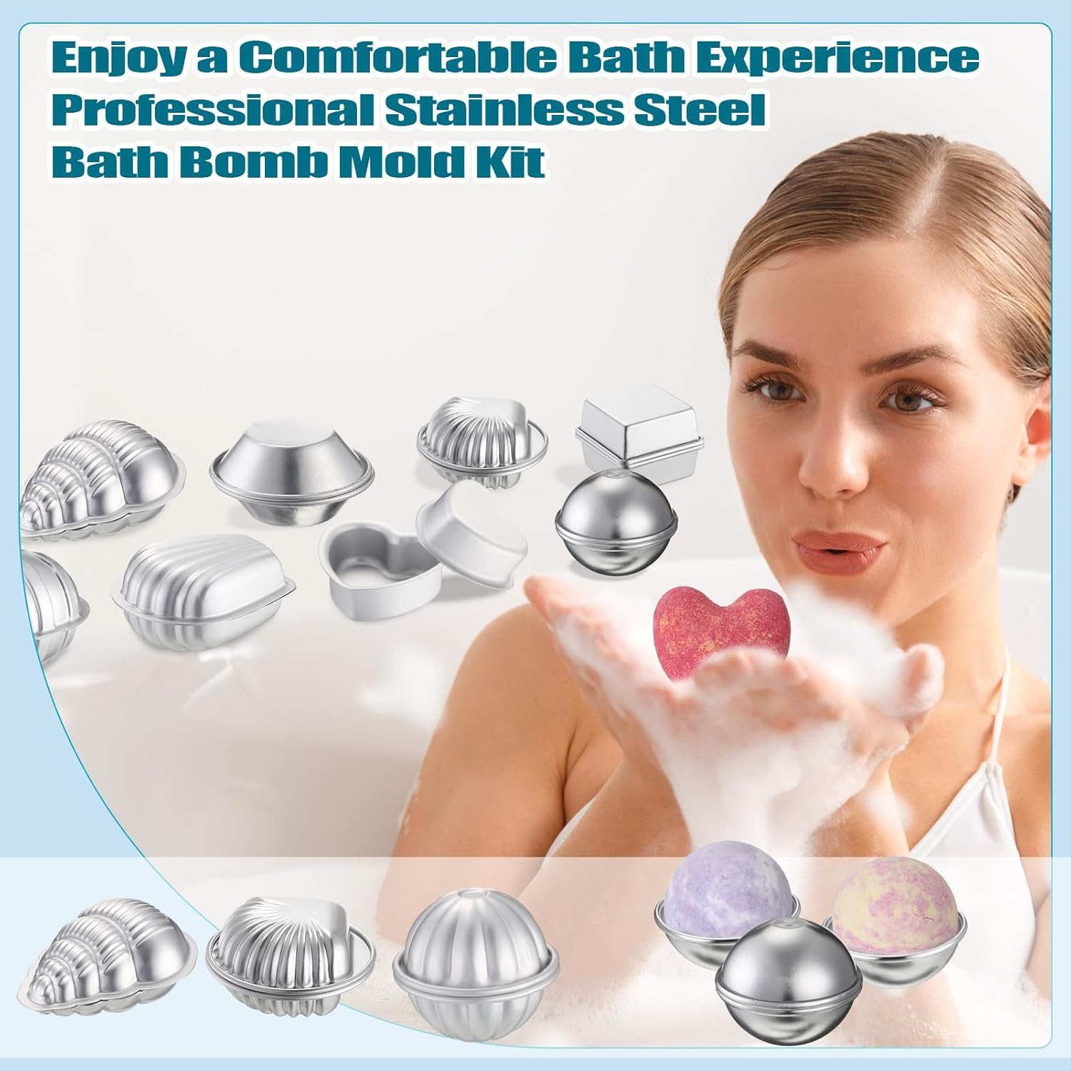 Nuogo 24 Pcs 12 Shapes Bath Bomb Molds Metal Bath Bomb Making for Crafts DIY Kit Candle Soap Making Molds Crafting Press Mould Handicrafts Supplies Gifts for Birthday image number 6