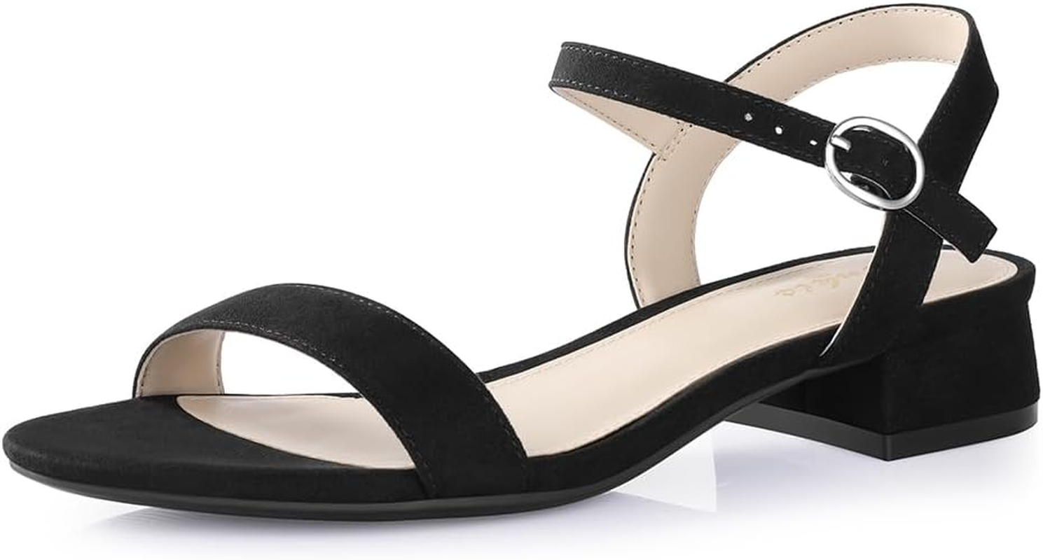 Ankis Women Nude Black White Sandals for Women Low Heel 1 Inch Dressy Sandal Ankle Strap Open Toe Block Short Heeled Summer Classic Comfortable Graduation Holiday Party Casual Flat Shoes 2025