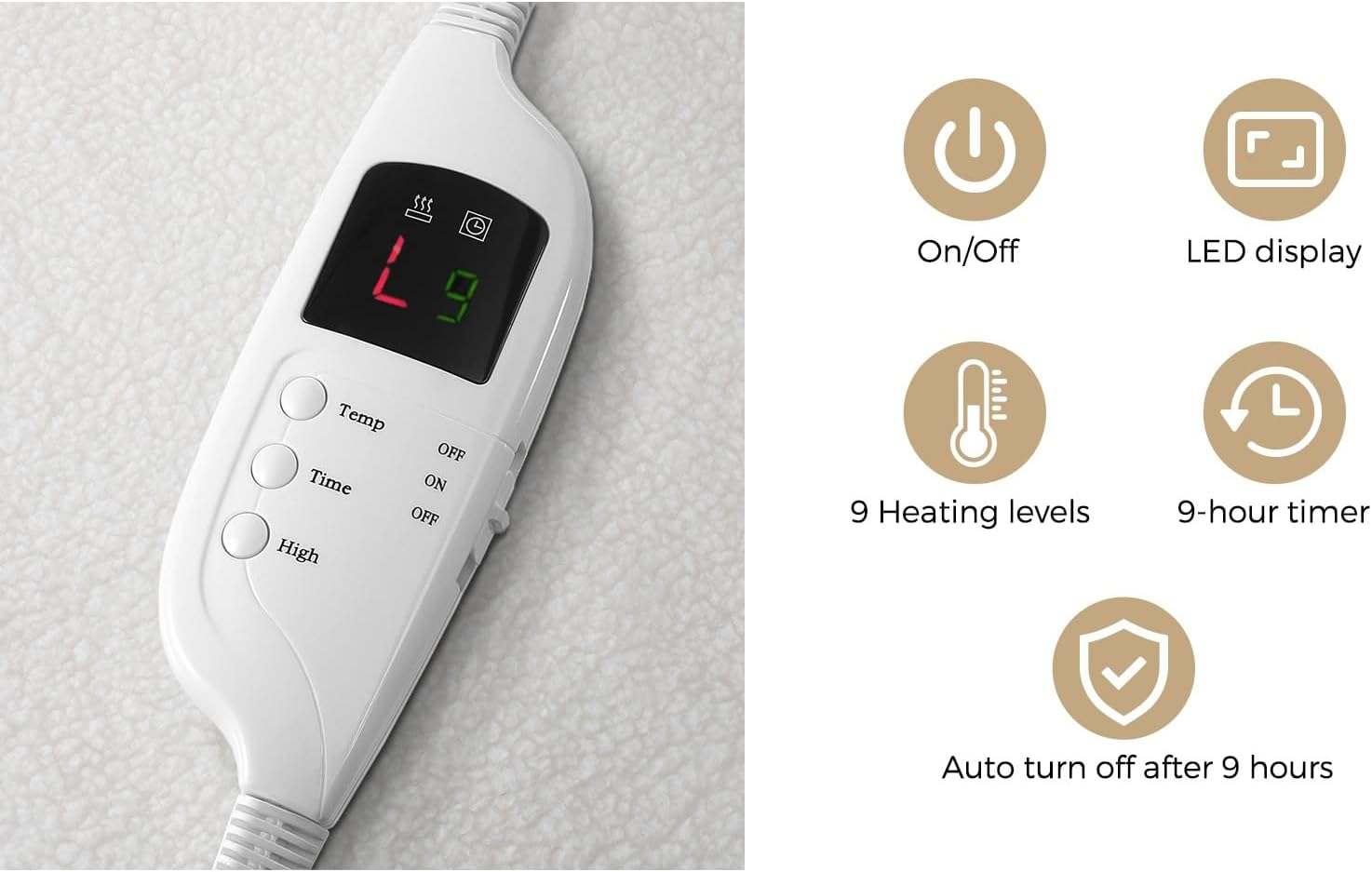 Queen Electric Blanket Fully Fleece Fitted Heated Throw Rug Blanket Mattress Cover with 450GSM Polyester 9-Level Temperature Setting Hand/Machine Washable Overheat Protection image number 4