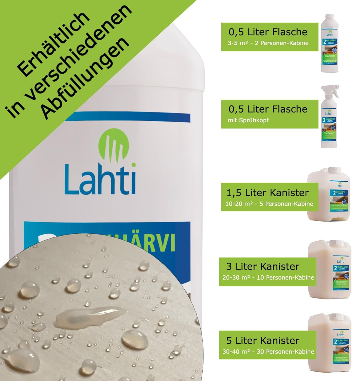 Lahti 2 OULUJ&Auml;RVI - Unique Sauna Wood Protection - Suitable for All Woods - Prevents Water and Sweat Stains - Protects against Dirt (0.5 Litres with Spray Head) image number 4