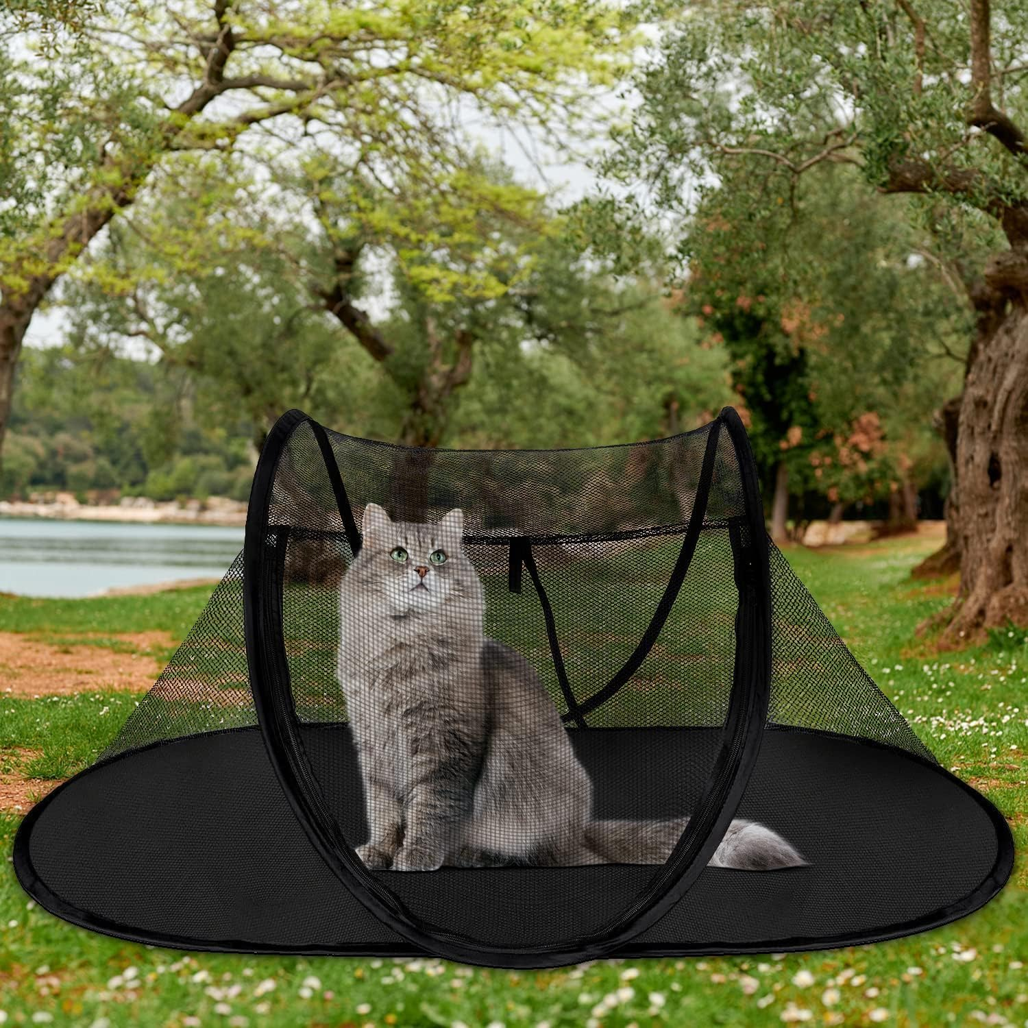 Cat Tent Outdoor, Pet Enclosure Tent Suitable for Cats and Small Animals, Indoor Playpen Portable Exercise Tent with Carry Bag（Black） image number 5