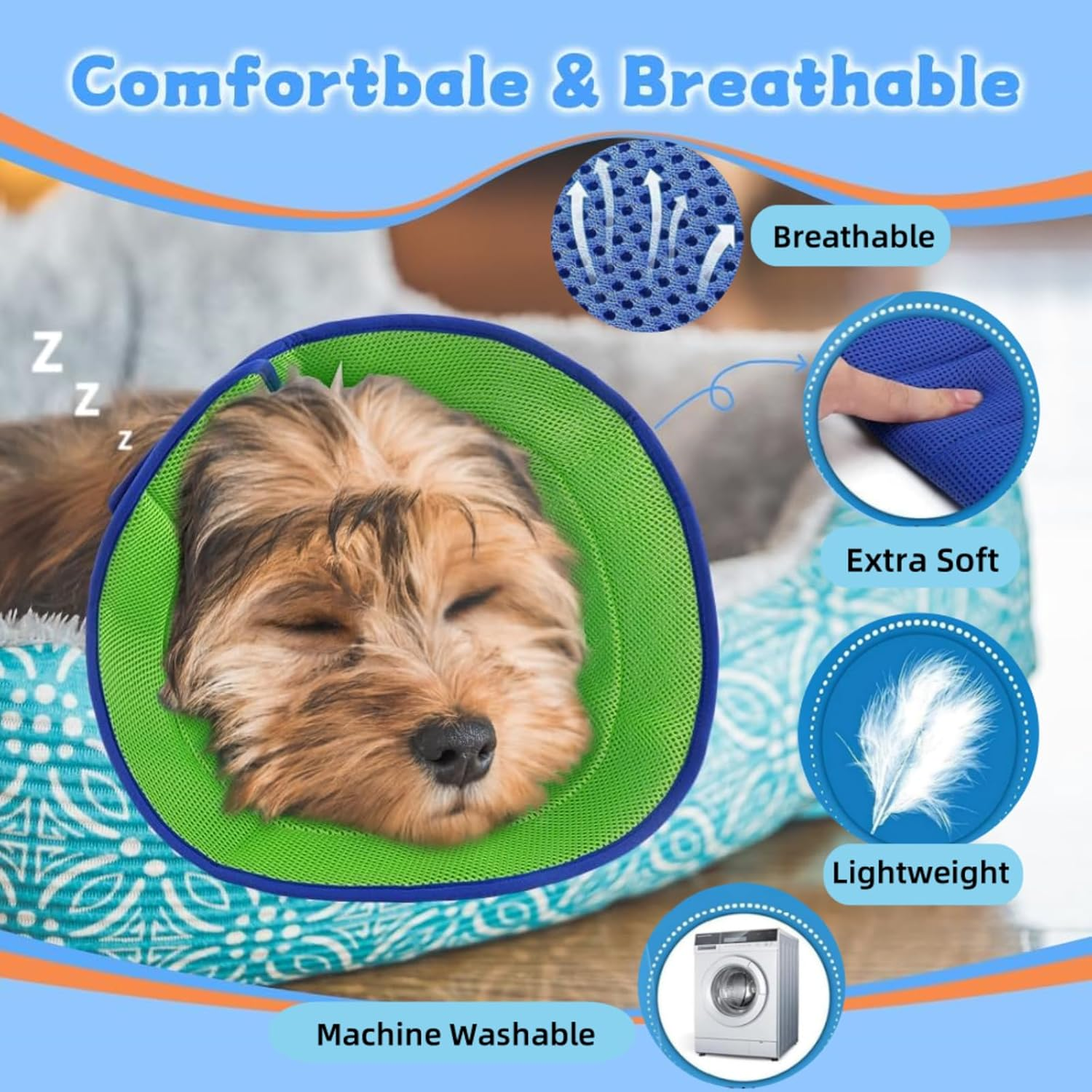 Luojinluoda Dog Cone, Agemin Recovery Collar Cone Adjustable Size, for Dog Wound Protection and Post-Surgery Care, Soft Fabric Anti-Licking Collar (Blue, M(Neck:11.8-13.8In))