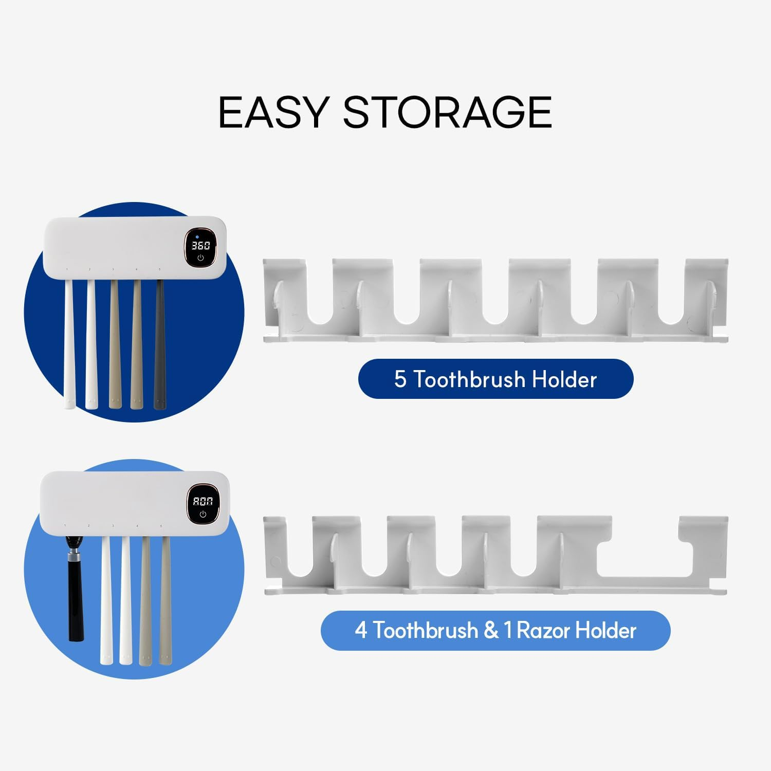 Wall-Mounted Toothbrush Holder with Sanitizer &ndash; 5-Slot Tooth Brush Holder & Toothbrush Cleaner for Bathroom, LED Touchscreen Sterilizer and Organiser for Manual & Electric Brushes image number 3