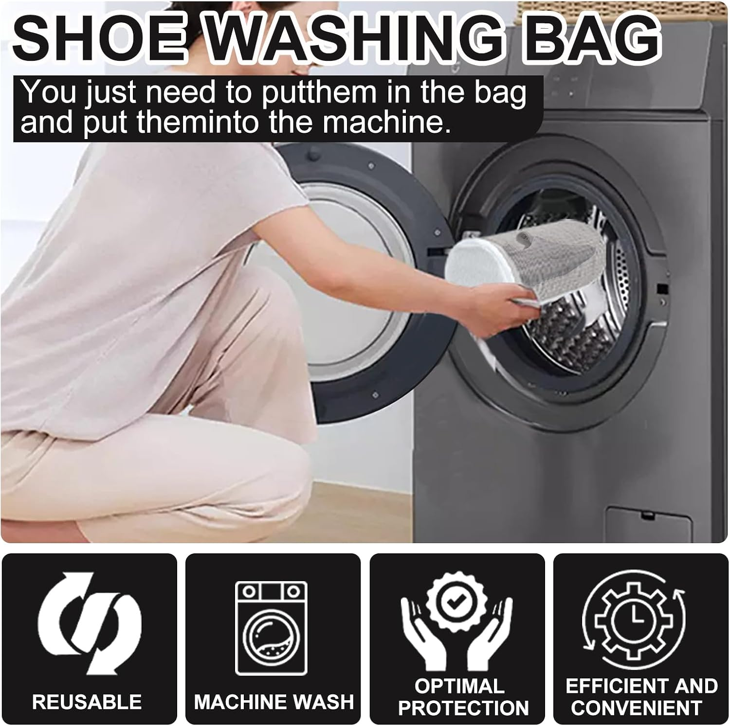 MEILANHUI 2Pcs Shoe Washing Machine Bag, 360&deg; Wrap-Around Cleaning Laundry Shoe Bag for Washer and Dryer Reusable and Durable Zipper Shoe Washing Bag for All Shoe Types and Sizes (Grey) image number 5