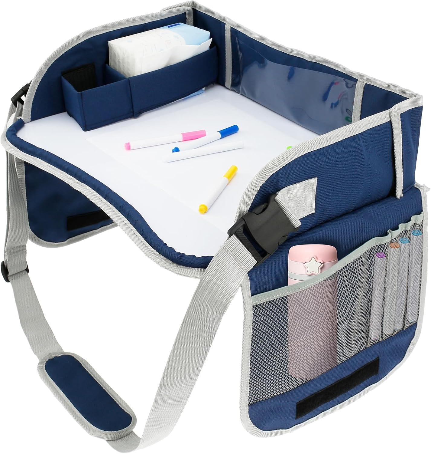 Kids Travel Tray for Toddler Car Seat, Enduring Car Seat Tray, Easy to Install Car Seat Table Tray with Adjustable Strap Portable Easy to Clean Car Seat Tray for Kids Road Trip Activities (Pink)