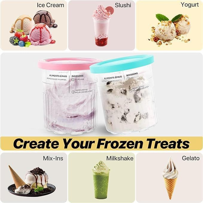 4 Pack Creami Pints and Lids for Ninja, for NC501 NC500 Creamy Icecream Containers Cups Jars Tubs Canisters Set, Smoothie Pot Compatible with NC501 NC500 Series Creamer Ice Cream Maker Machinease. image number 1
