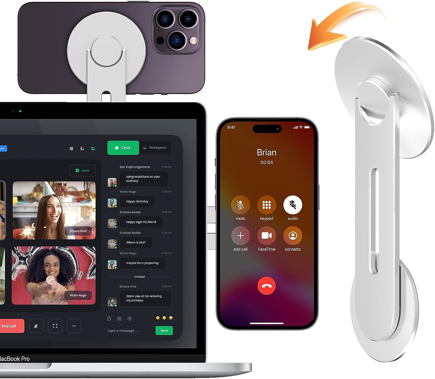 Cloudvalley Magnetic Laptop Phone Holder, Adjustable Continuity Camera Mount Compatible with Magsafe & for Ios 16 / Macos Ventura, Slim Portable Computer Expansion Bracket for Smartphone, Silver - Blue image number 7