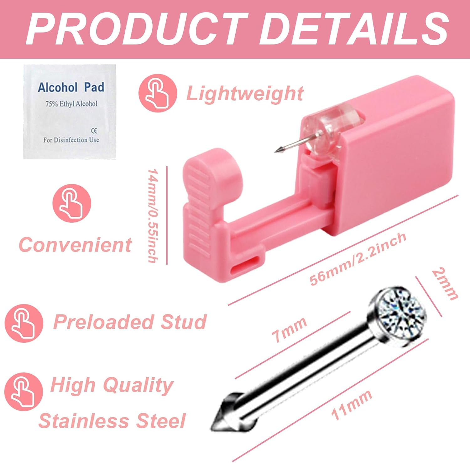 Orilace 4Pcs Nose Piercing Kit - Self Disposable Nose Piercing Gun Easy Safe Low Pain at Home Piercing Kit Tool Built-In Nose Stud