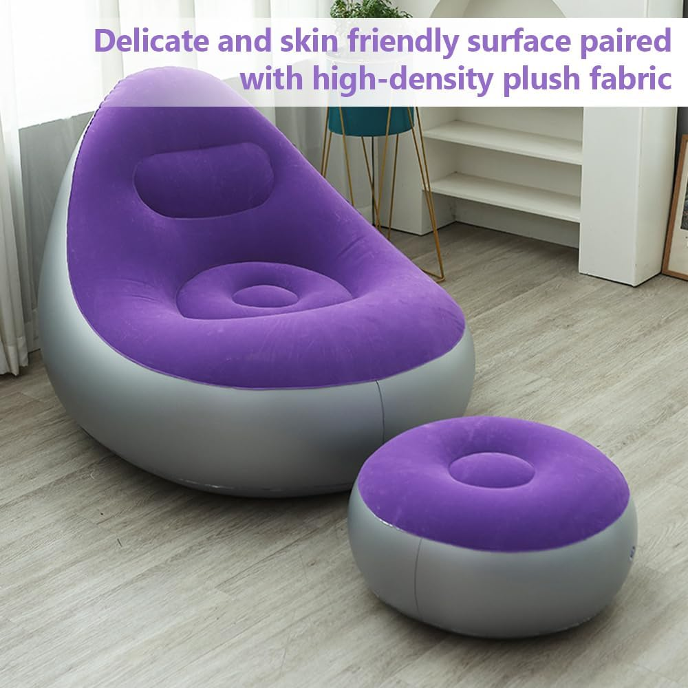 Inflatable Chair with Foot Stool,Inflatable Sofa Chair with Air Pump,Ultra Soft Lazy Sofa,Foldable Couch,Reclining Lounger, for Beach,Party,Living Room (Purple) image number 4