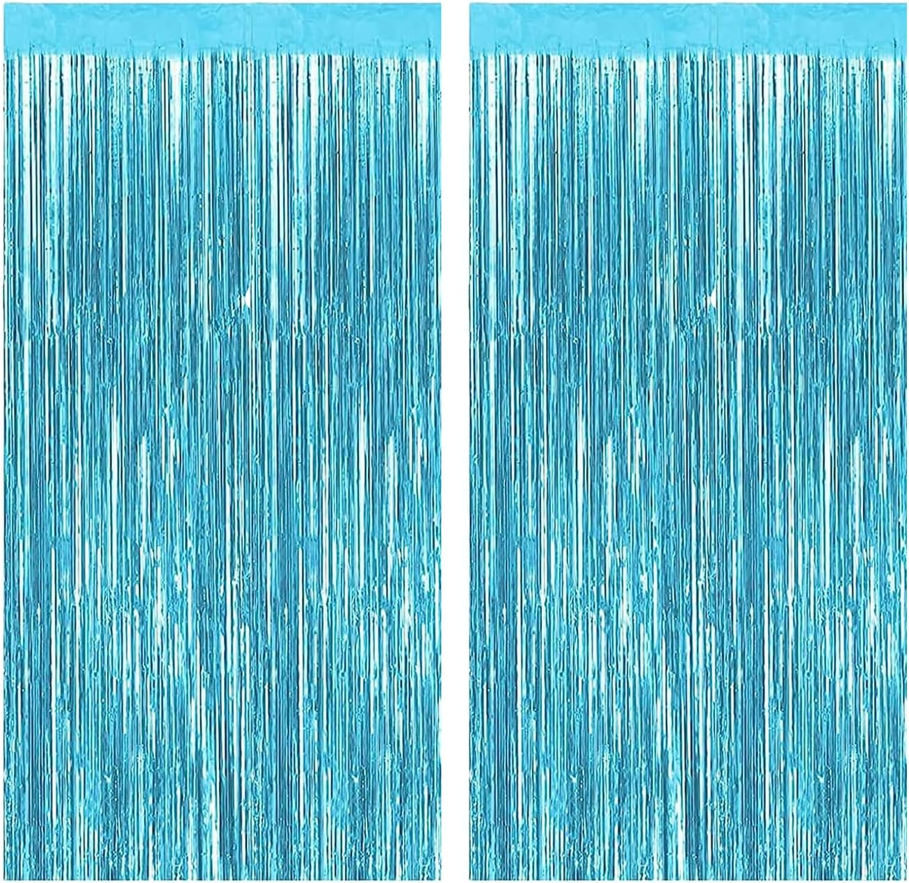 Haobase 2 Pack 3.28 Ft X 6.56 Ft Tinsel Foil Fringe Curtains, Metallic Foil Curtains Party Photo Backdrop for Wedding Birthday Party Baby Shower Graduation Decorations (Light Blue) image number 3