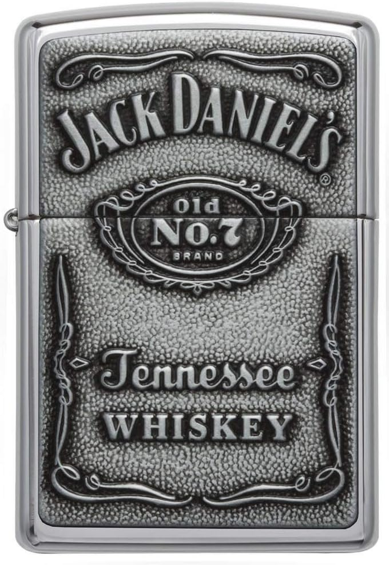 ZIPPO JACK DANIEL LABEL-PEWTER EMBLEM HIGH POLISHED CHROME LIGHTER